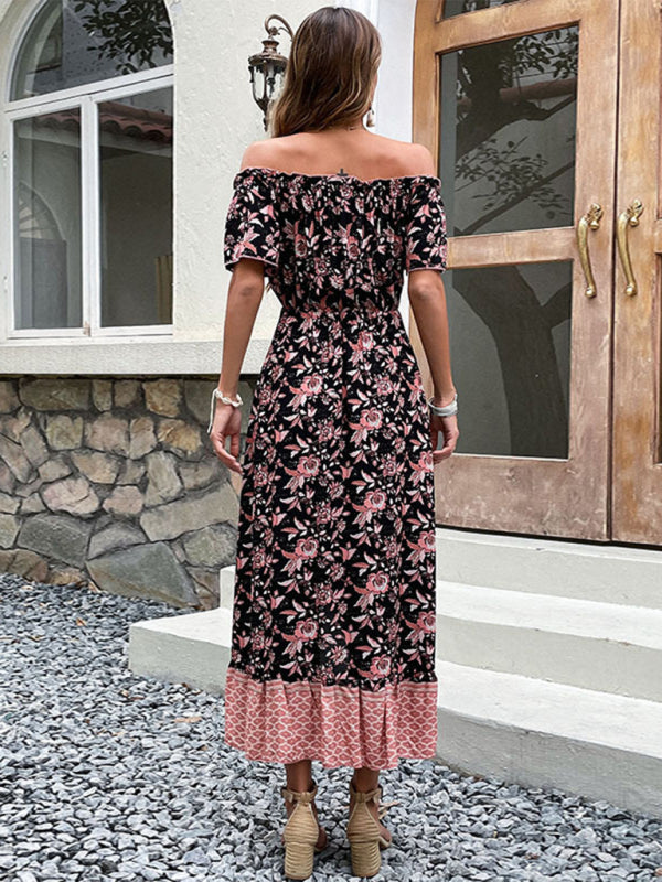 New style women's one-neck print dress temperament