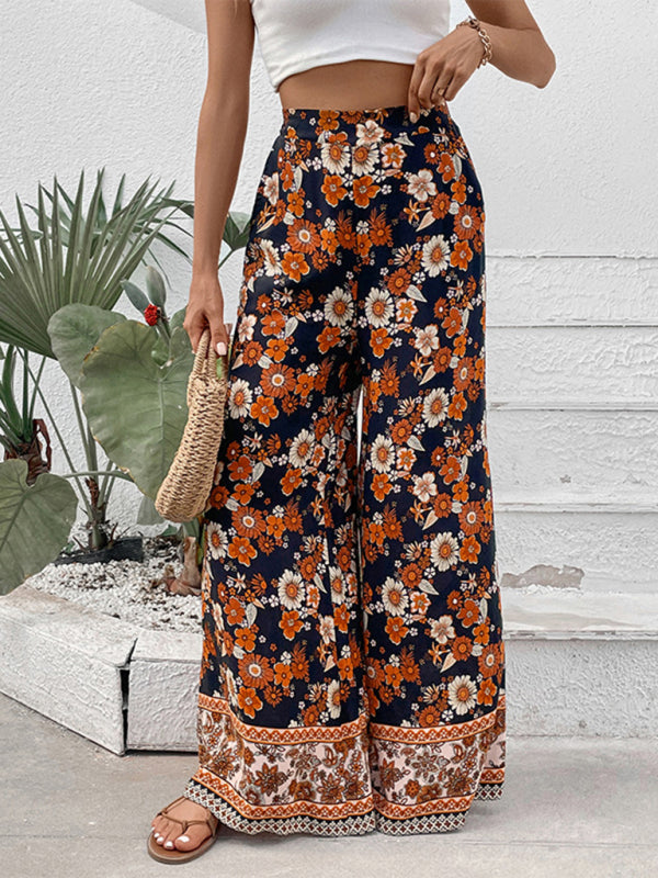 New floral fashion print wide-leg pants