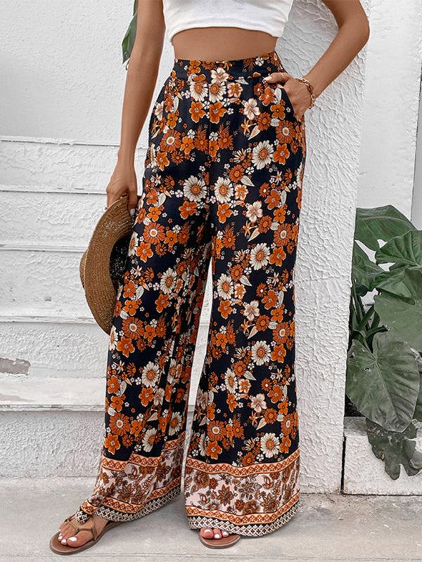 New floral fashion print wide-leg pants