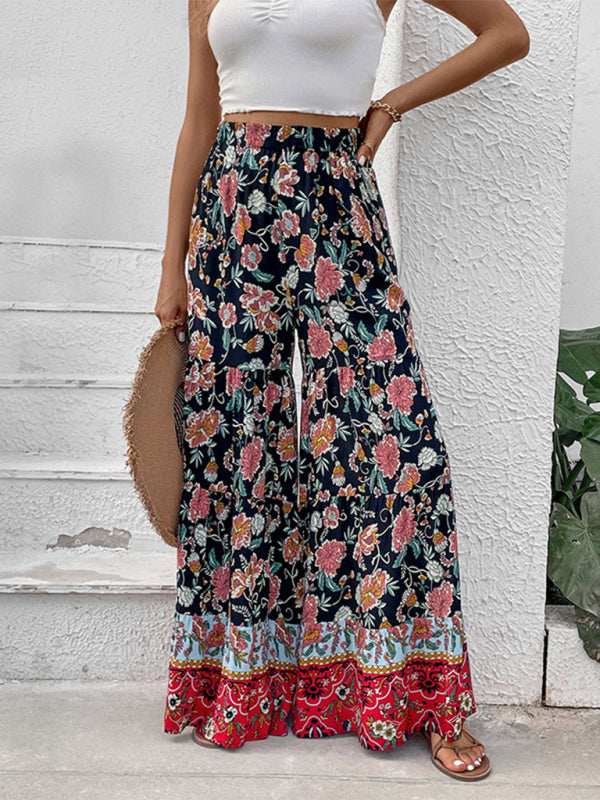 New floral fashion flared wide-leg pants