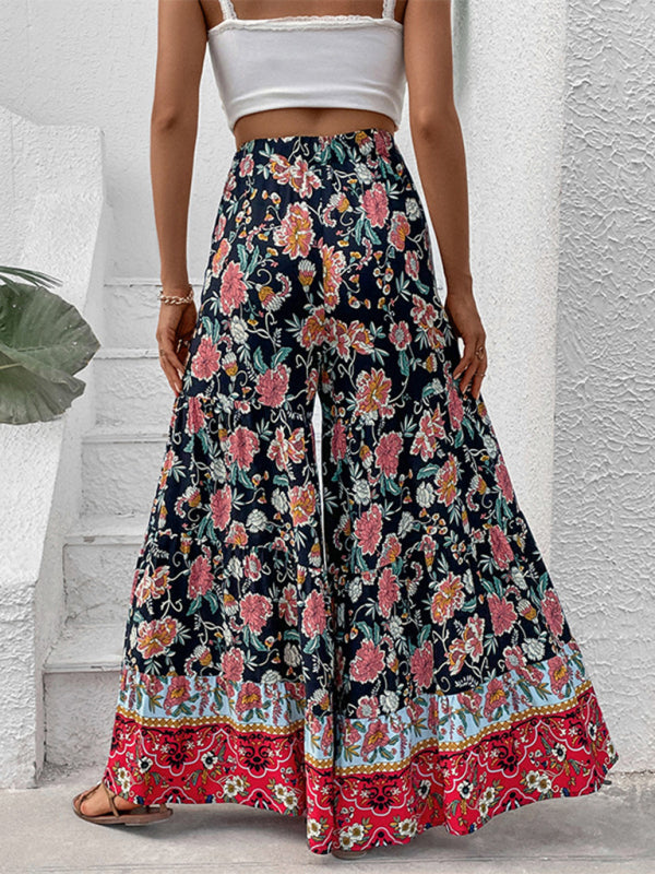 New floral fashion flared wide-leg pants