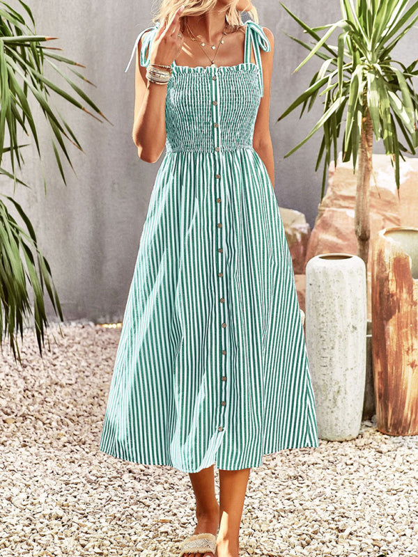 New striped temperament elegant suspender dress