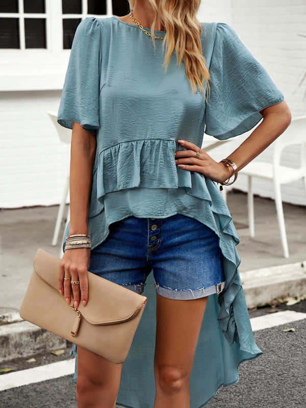 New quality elegant ruffled short-sleeved top