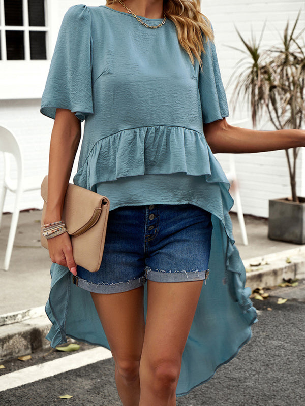 New quality elegant ruffled short-sleeved top