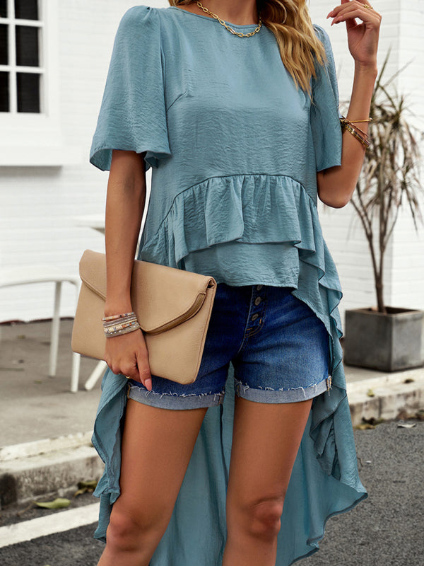 New quality elegant ruffled short-sleeved top