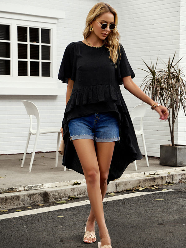 New quality elegant ruffled short-sleeved top