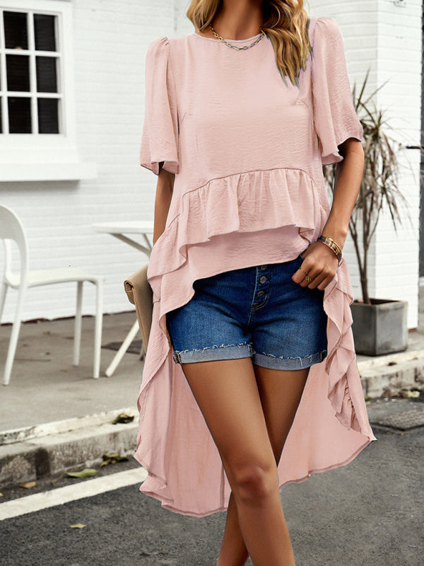 New quality elegant ruffled short-sleeved top