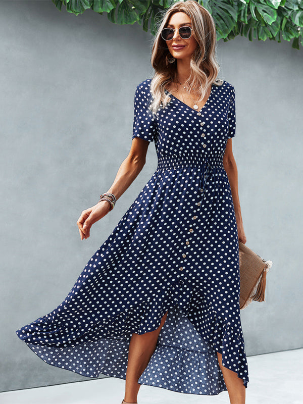 Women's Polka Dot Skirt Front Short Back Long Middle Length Swing Skirt Dress