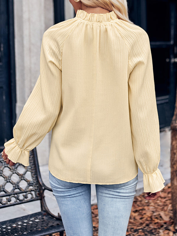 Ladies new casual solid color ruffle sleeve top