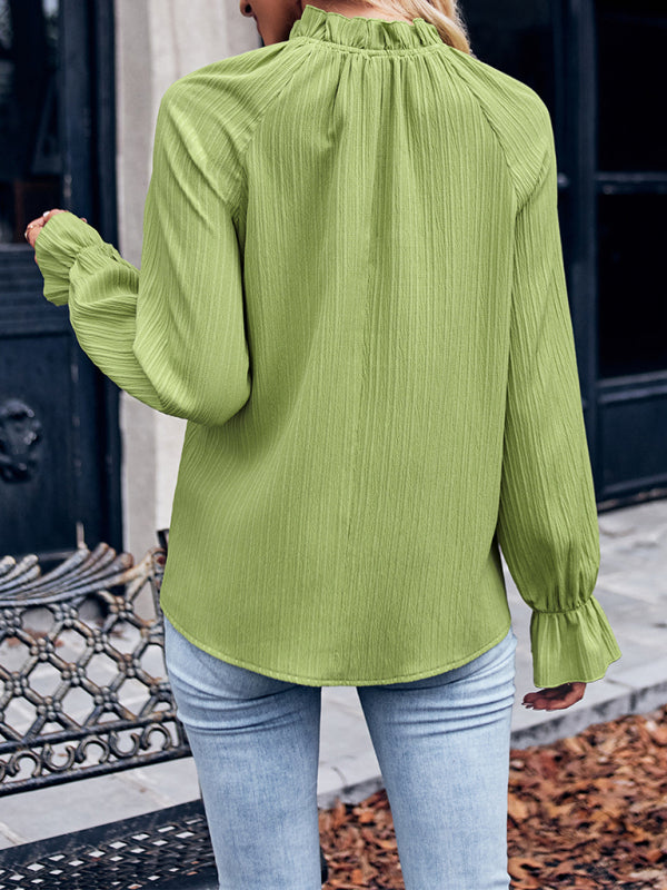 Ladies new casual solid color ruffle sleeve top