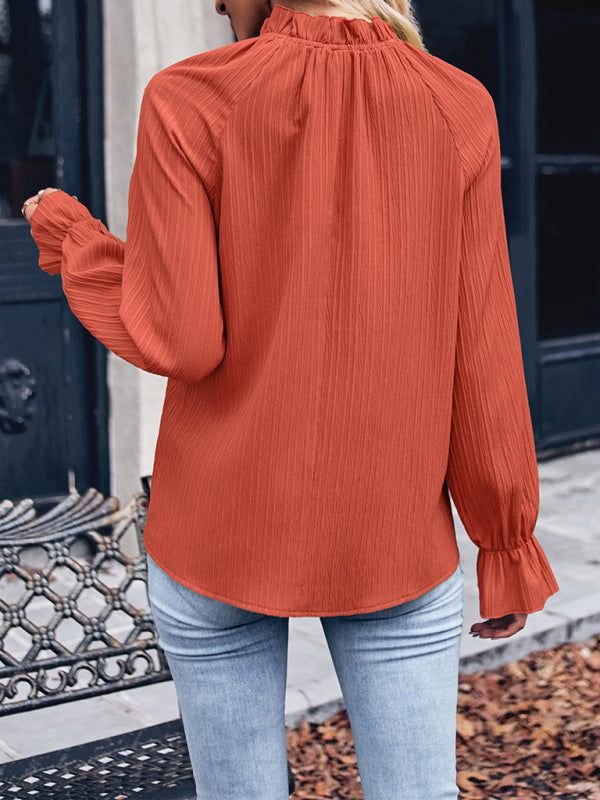 Ladies new casual solid color ruffle sleeve top