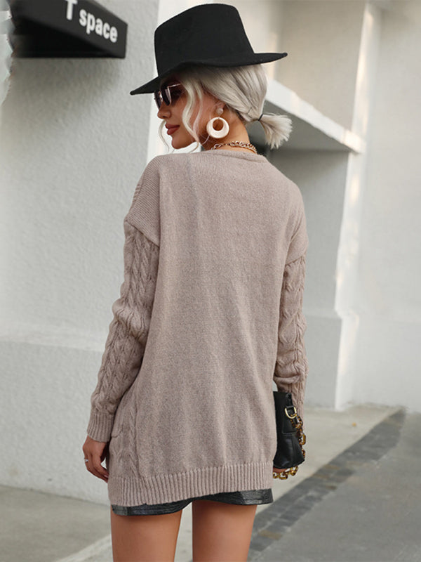 Ladies Twist Long Sleeve Solid Color Sweater Cardigan Jacket