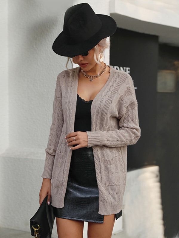 Ladies Twist Long Sleeve Solid Color Sweater Cardigan Jacket