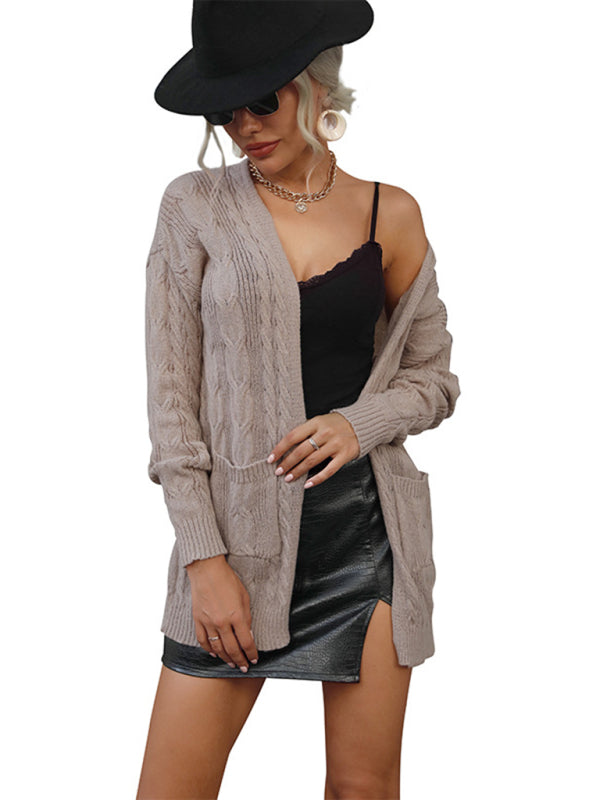 Ladies Twist Long Sleeve Solid Color Sweater Cardigan Jacket