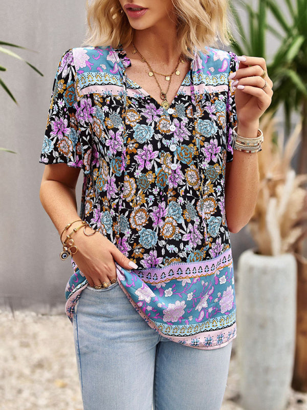 New Ladies Casual Bohemian Printed Shirt Top