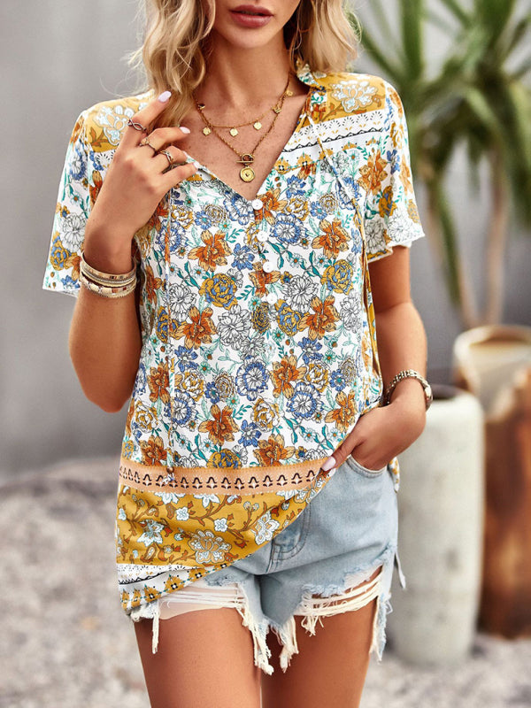 New Ladies Casual Bohemian Printed Shirt Top