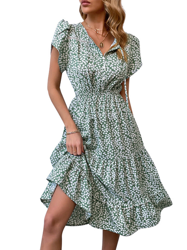 Women's Fashion Green Printed Dress