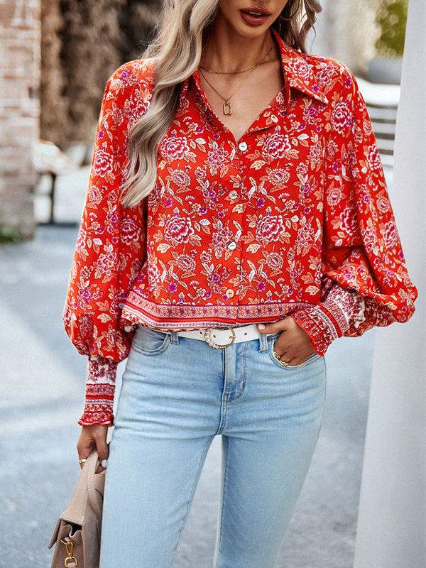 Women's Printed Vacation Casual Long Sleeve Top