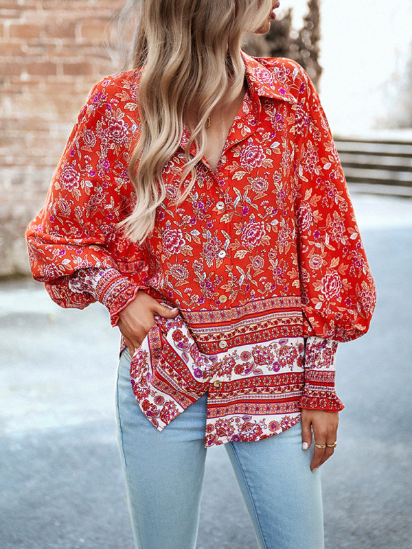 Women's Printed Vacation Casual Long Sleeve Top