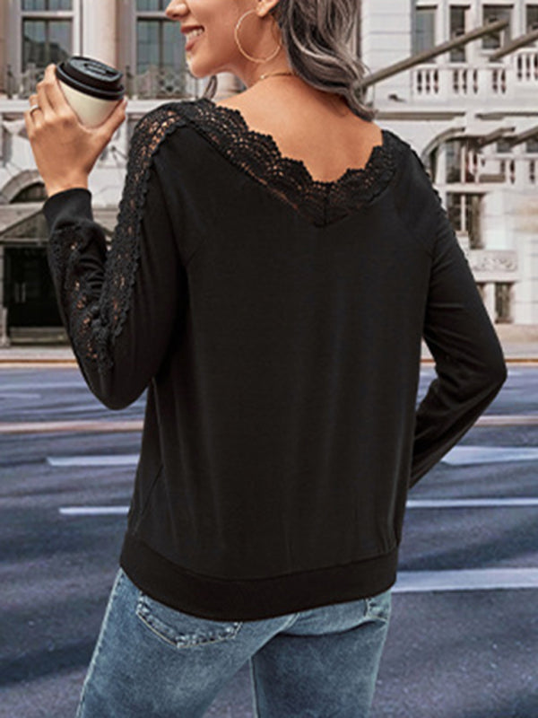 New women's solid color v-neck long-sleeved sweater top