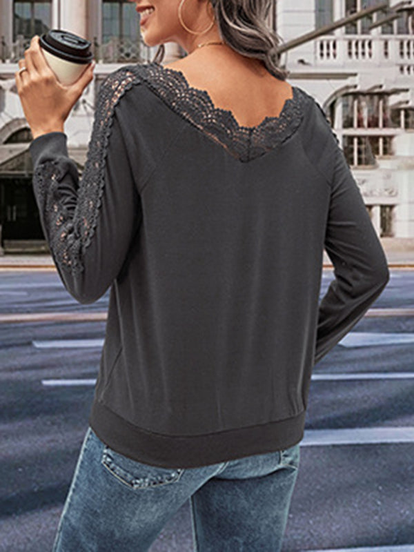 New women's solid color v-neck long-sleeved sweater top