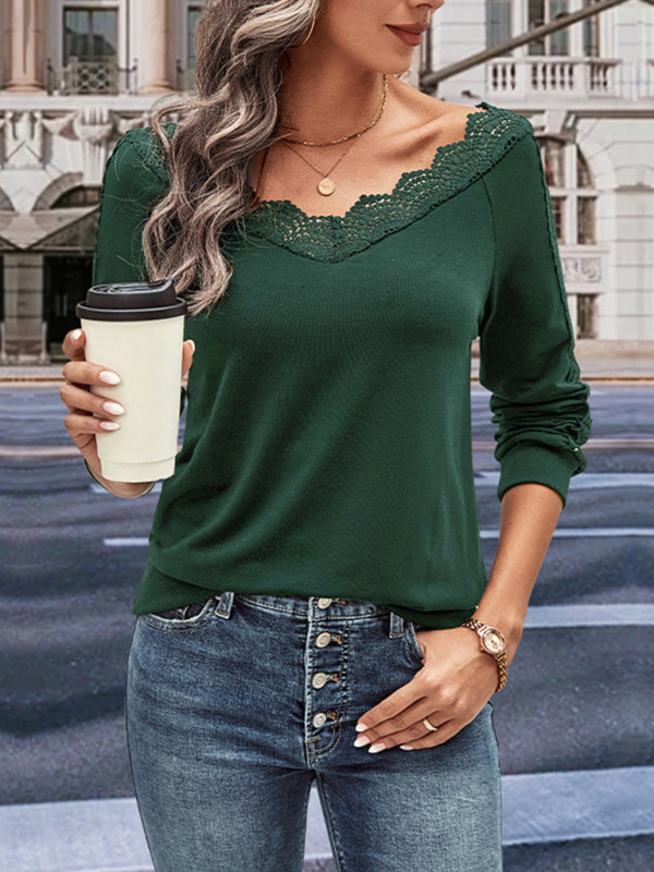 New women's solid color v-neck long-sleeved sweater top