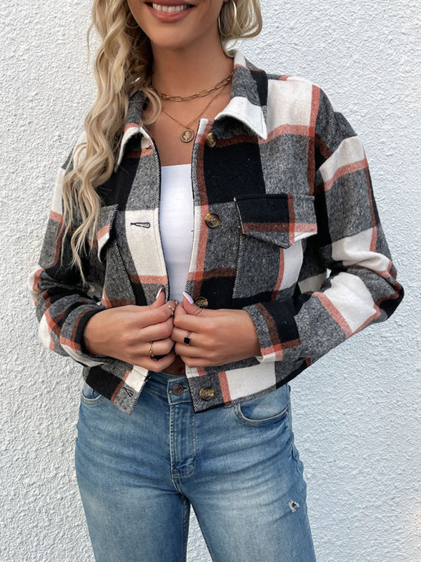 Women's Plaid Pattern Woven Jacket