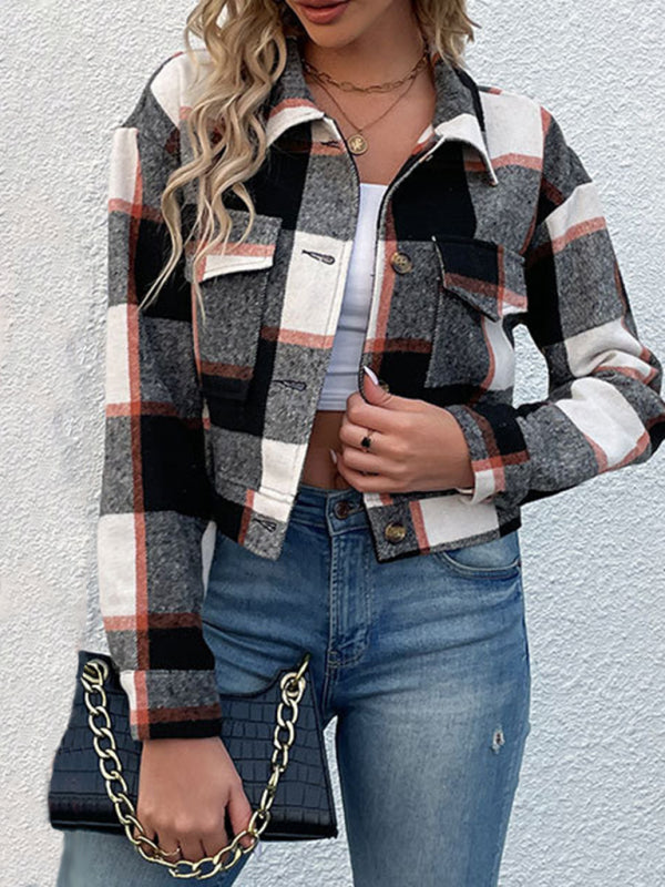 Women's Plaid Pattern Woven Jacket