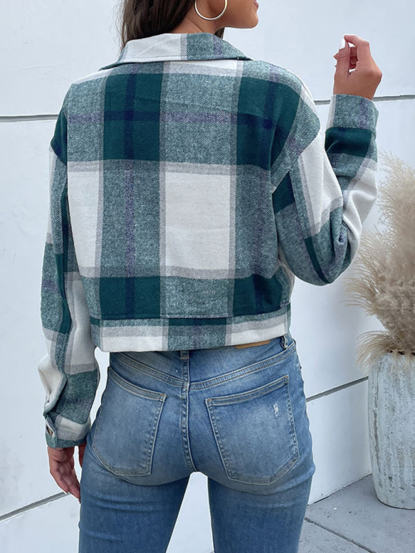 Women's Plaid Pattern Woven Jacket