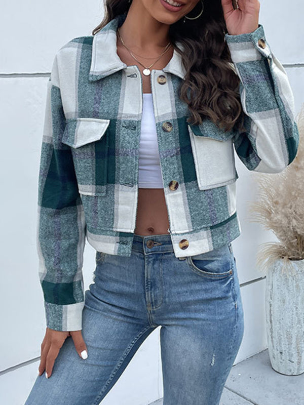 Women's Plaid Pattern Woven Jacket