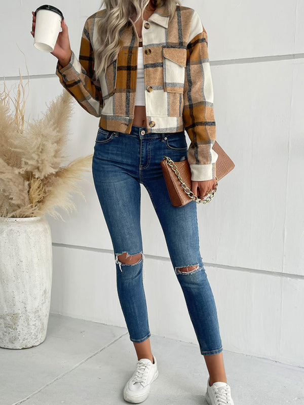 Women's Plaid Pattern Woven Jacket