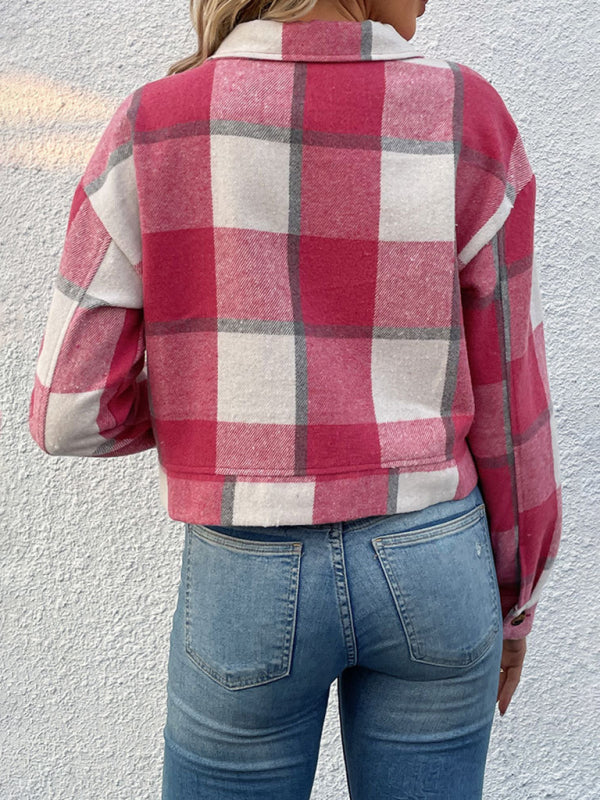 Women's Plaid Pattern Woven Jacket