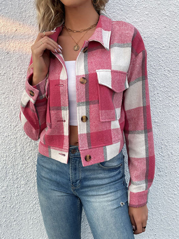 Women's Plaid Pattern Woven Jacket