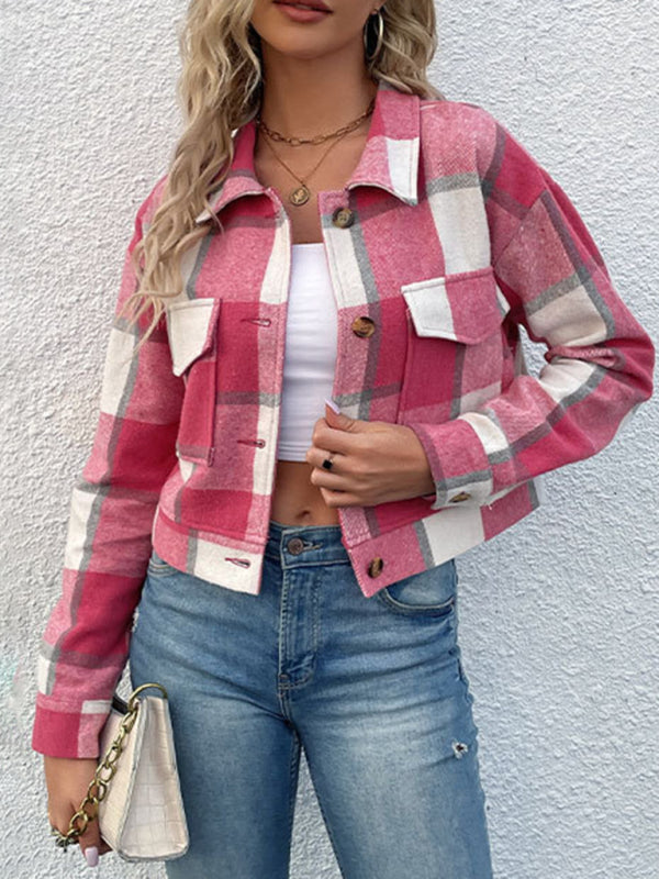 Women's Plaid Pattern Woven Jacket