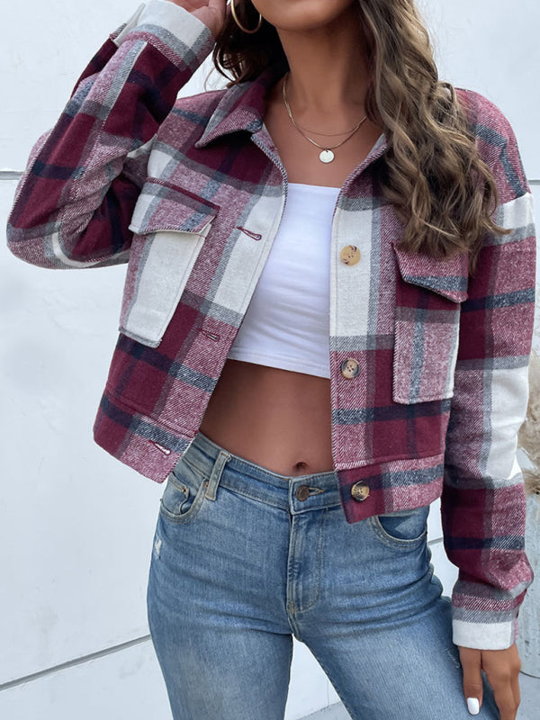 Women's Plaid Pattern Woven Jacket