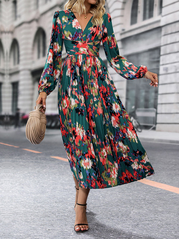 New women's printed long-sleeved high-end dress