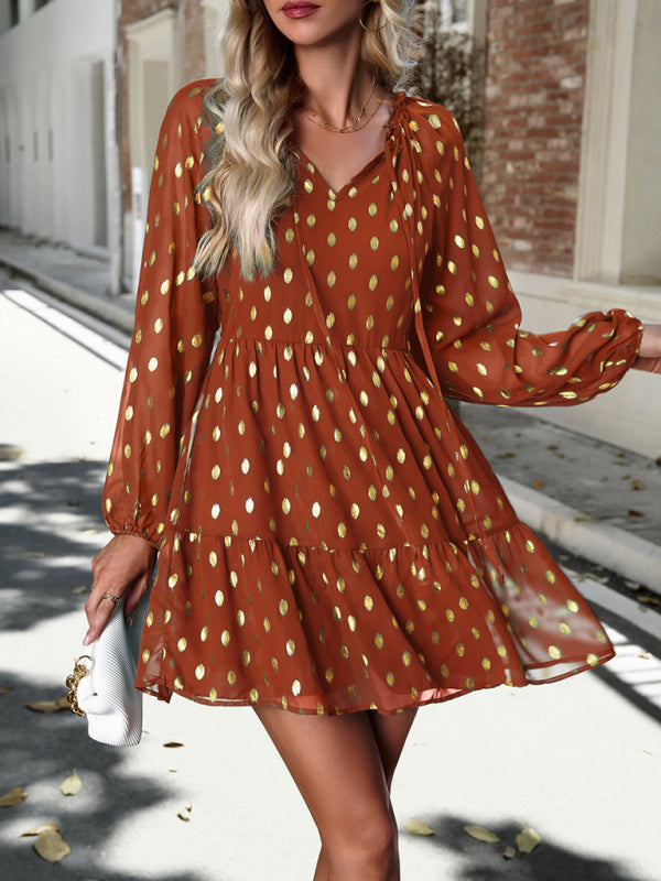 New women's autumn chiffon v-neck long-sleeved commuter dress