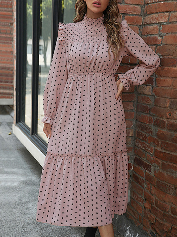 New women's long sleeve polka dot dress