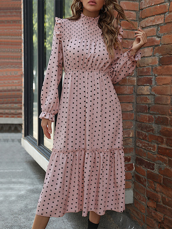 New women's long sleeve polka dot dress