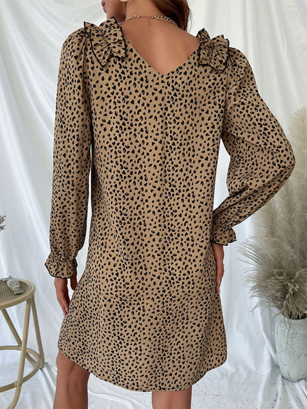 Women's New Long Sleeve Leopard Print Loose Dress