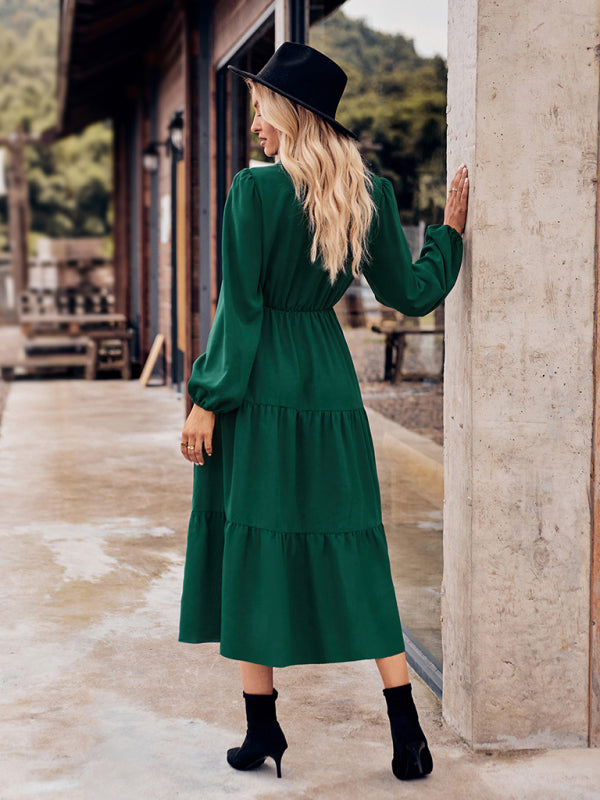 Casual Shirt Collar Button Waist Long Sleeve Dress