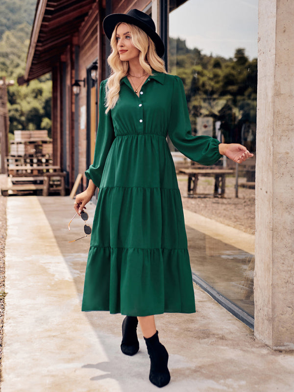 Casual Shirt Collar Button Waist Long Sleeve Dress