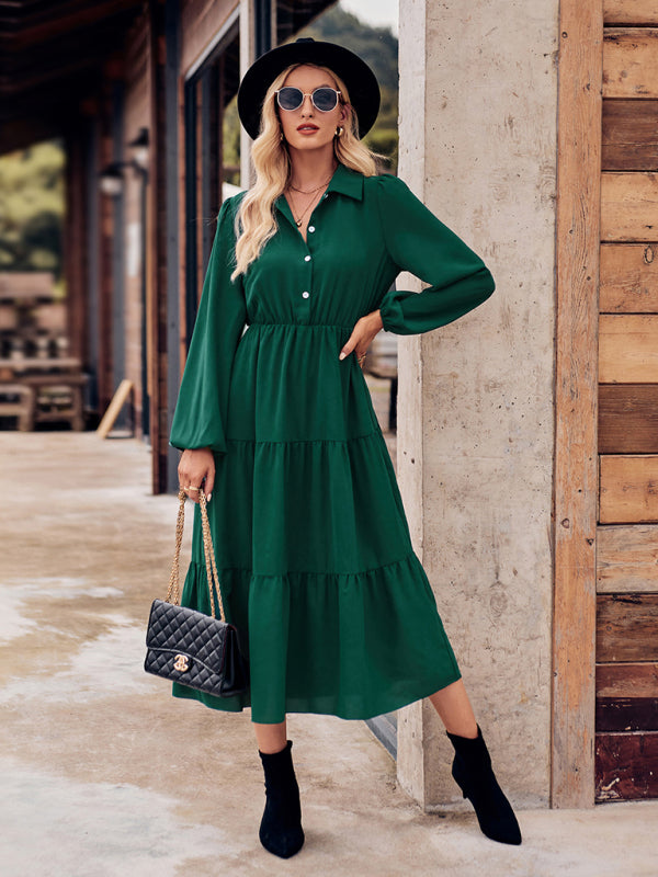 Casual Shirt Collar Button Waist Long Sleeve Dress