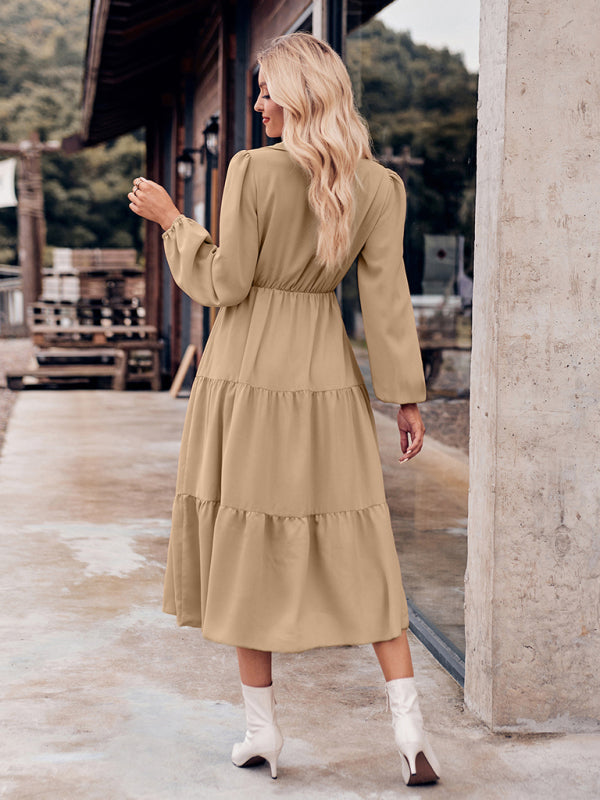 Casual Shirt Collar Button Waist Long Sleeve Dress