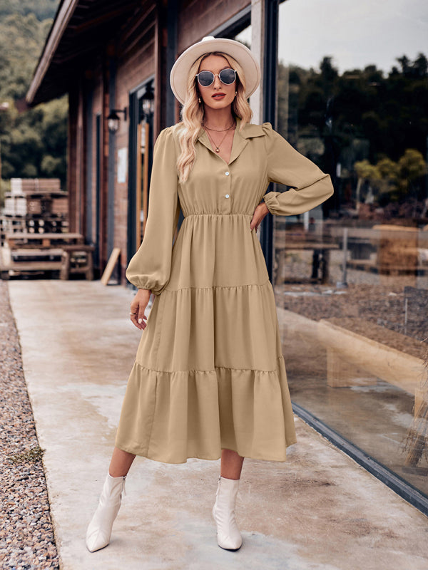 Casual Shirt Collar Button Waist Long Sleeve Dress