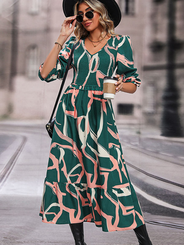 Fashion Ladies Printed Long Sleeve Dress