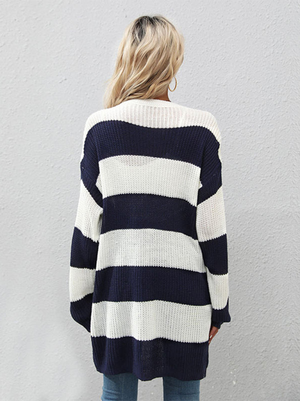 Women's Long Sleeve Striped Cardigan Sweater Jacket