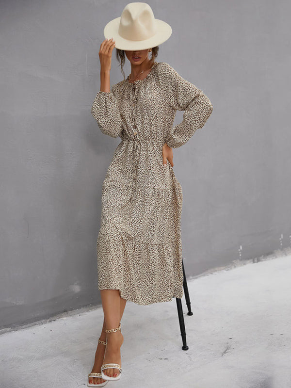 women's leopard print long sleeve dress