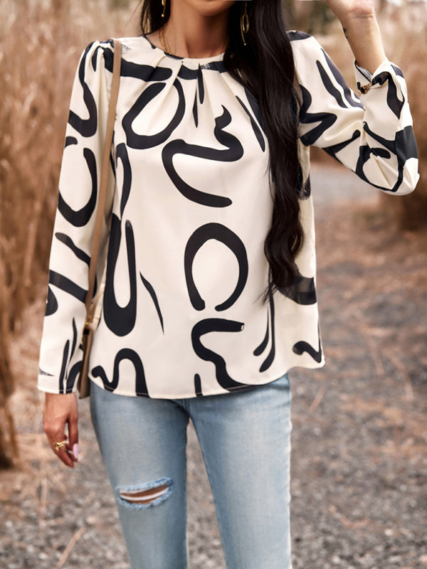 Casual Printed Round Neck Long Sleeve Top