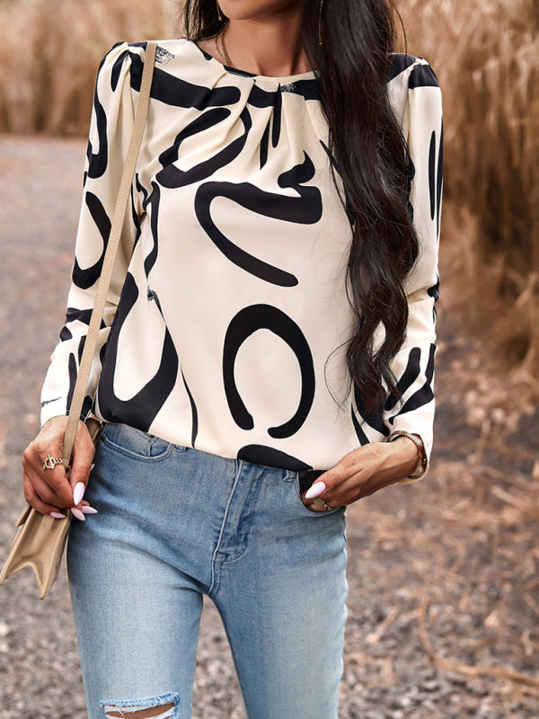 Casual Printed Round Neck Long Sleeve Top